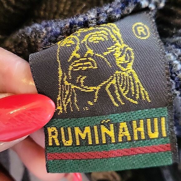 Vintage Wool Ruminahui jacket coat boho deer antler Fair Isle Warm hood No size - Picture 11 of 11